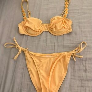 Wild Fable Yellow Floral Embroidered Bikini Set